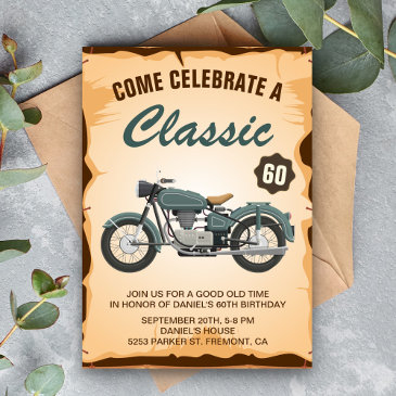 vintage motorcycle adult birthday party invitation