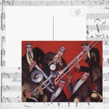 vintage music, art deco musical jazz band jamming postinvitations