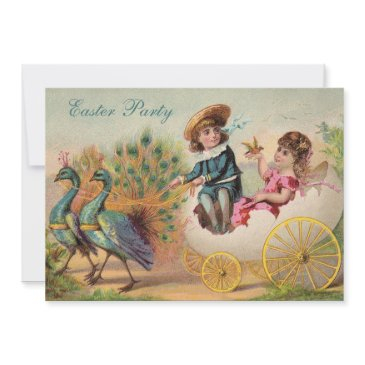 vintage peacocks & egg carriage easter party invitation