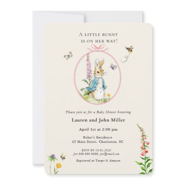 vintage peter rabbit pink baby girl shower invitation