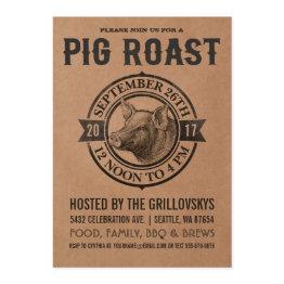 Small Vintage Pig Roast Invitations | Butcher Paper Front View