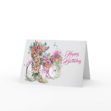 vintage pink bicycle floral birthday invitations