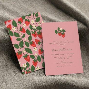 vintage pink strawberry bridal shower tea party invitation