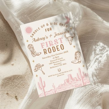 vintage pink twins first rodeo 1st birthday invitation