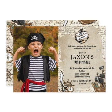 vintage pirate birthday party ahoy matey map photo invitation