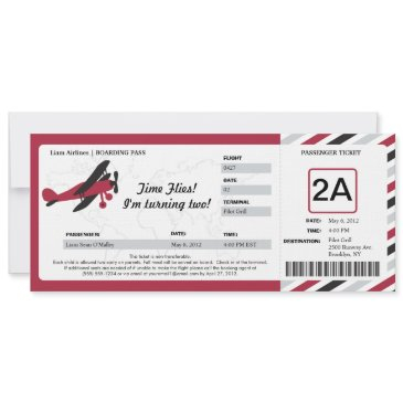 vintage plane birthday boarding pass ticket invitation