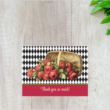 vintage red roses basket thank you postinvitations