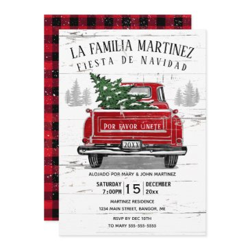 vintage red truck rustic spanish christmas party invitation