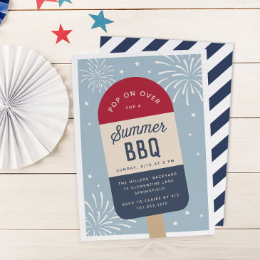 vintage red white & blue pop summer bbq invitation