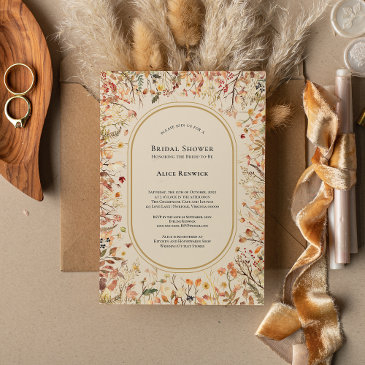 vintage rustic fall beige bridal shower invitation