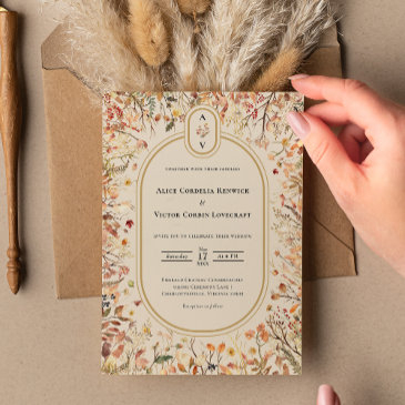 vintage rustic fall beige wedding monogram invitation