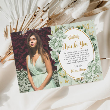 vintage sage green floral butterflies quinceanera thank you invitations