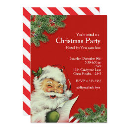 Small Vintage Santa Claus Red Christmas Invitations Front View