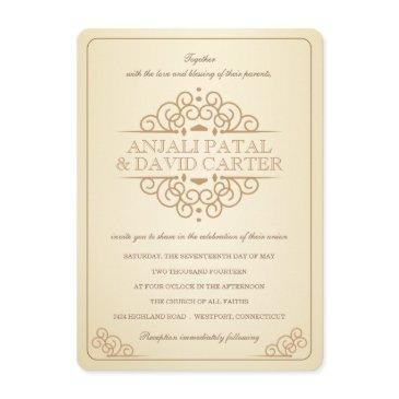 vintage scrolls contemporary casual wedding invitation
