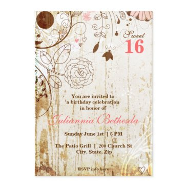 vintage shabby chic floral sweet 16 invitation