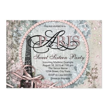 vintage shabby chic paris sweet 16 party invitation