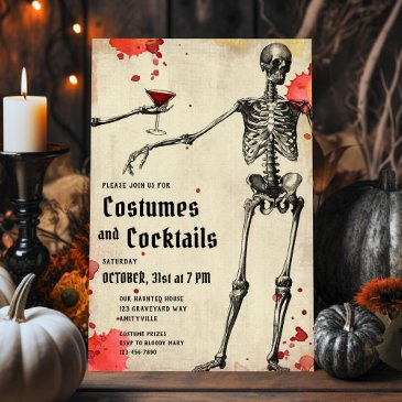 vintage skeleton bloody adult halloween invite