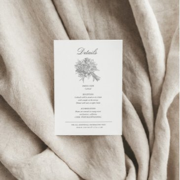 vintage sketched florals wedding details enclosure invitations
