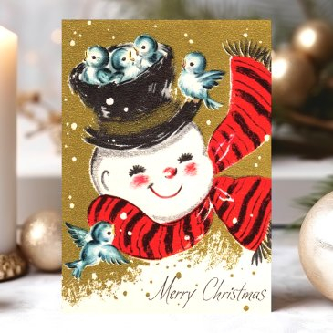 vintage snowman and bluebirds merry christmas holiday invitations