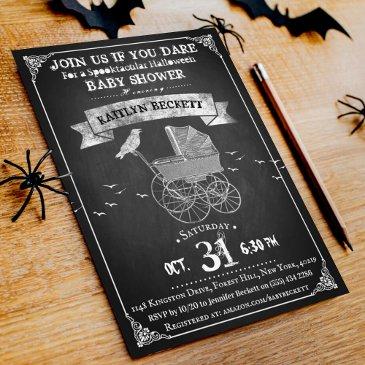 vintage stroller halloween baby shower invitation