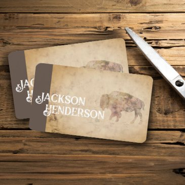 vintage style bison art brown rustic business invitations