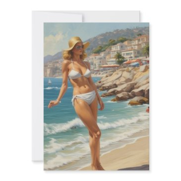 vintage style french riviera travel beach girl holiday invitations