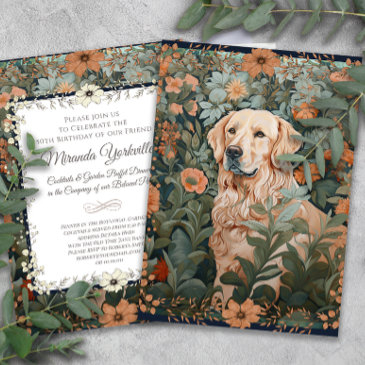 vintage style golden retriever birthday party invitation