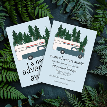 vintage truck camper rv motorhome baby shower invitation