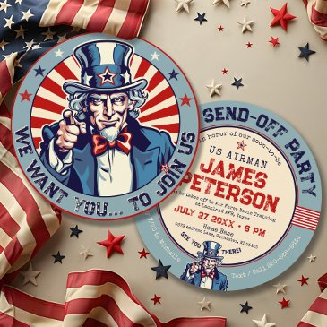 vintage uncle sam military going away party circle invitation