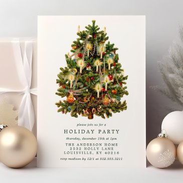 vintage victorian christmas tree holiday party invitation
