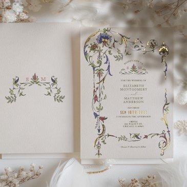 vintage victorian floral ornaments wedding foil invitation