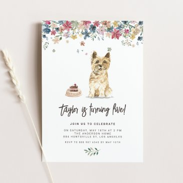 vintage watercolor cairn terrier dog birthday invitation