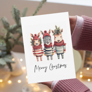 vintage watercolor christmas animals holiday invitations