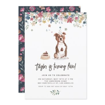vintage watercolor pitbull dog birthday party invitation