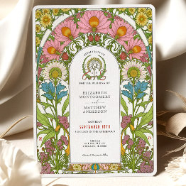 Small Vintage Wildflower Art Nouveau Wedding Invitation Front View