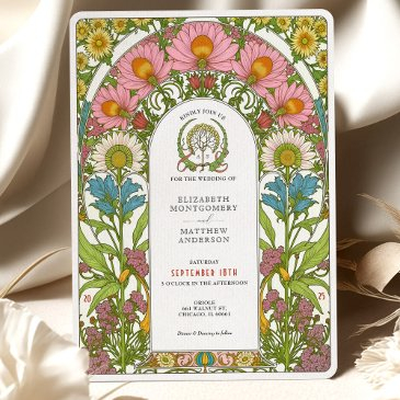 vintage wildflower art nouveau wedding invitation
