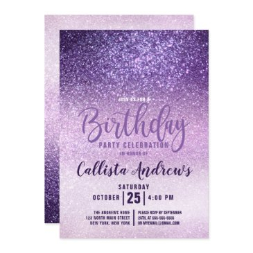 violet lilac purple triple glitter ombre birthday invitation