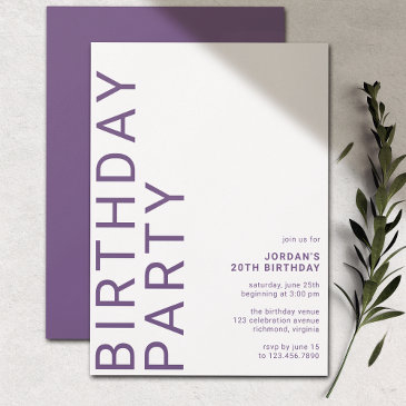 violet purple | modern minimal any age birthday invitation