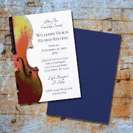 Small Violin Elegant Music Recital Blue Invitation Front View