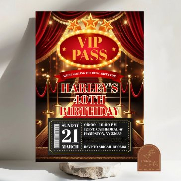 vip pass glamour premiere hollywood adult birthday invitation