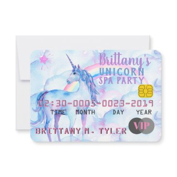 vip rainbow unicorn spa birthday party invitation