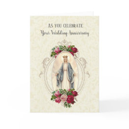 Small Virgin Mary | Wedding Anniversary | Red Roses Invitations Front View