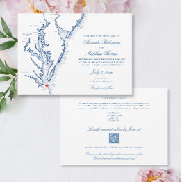 Small Virginia Beach All-in-one Qr Code Rsvp Wedding Invitation Front View
