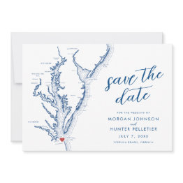 Small Virginia Beach Map Modern Wedding Save The Date Front View