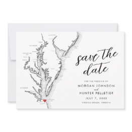 Small Virginia Beach Map Modern Wedding Save The Date Front View