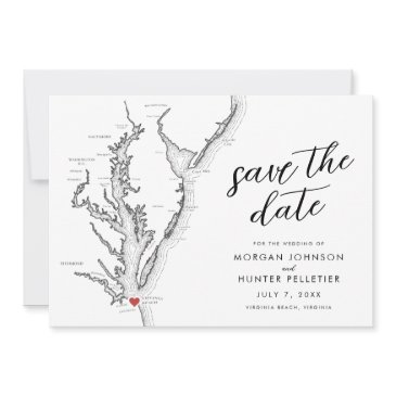 virginia beach map modern wedding save the date