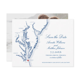 Small Virginia Beach Wedding Elegant Navy Map Save The Date Front View