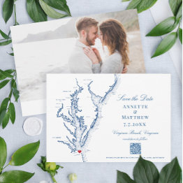 Small Virginia Beach Wedding Elegant Navy Qr Code Save The Date Front View