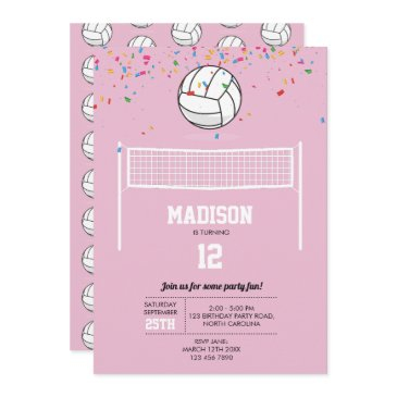 volleyball ball & net pink girl birthday party invitation