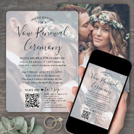 Small Vow Renewal Qr Code Rsvp 2 Photo Sequel Wedding Invitation Front View